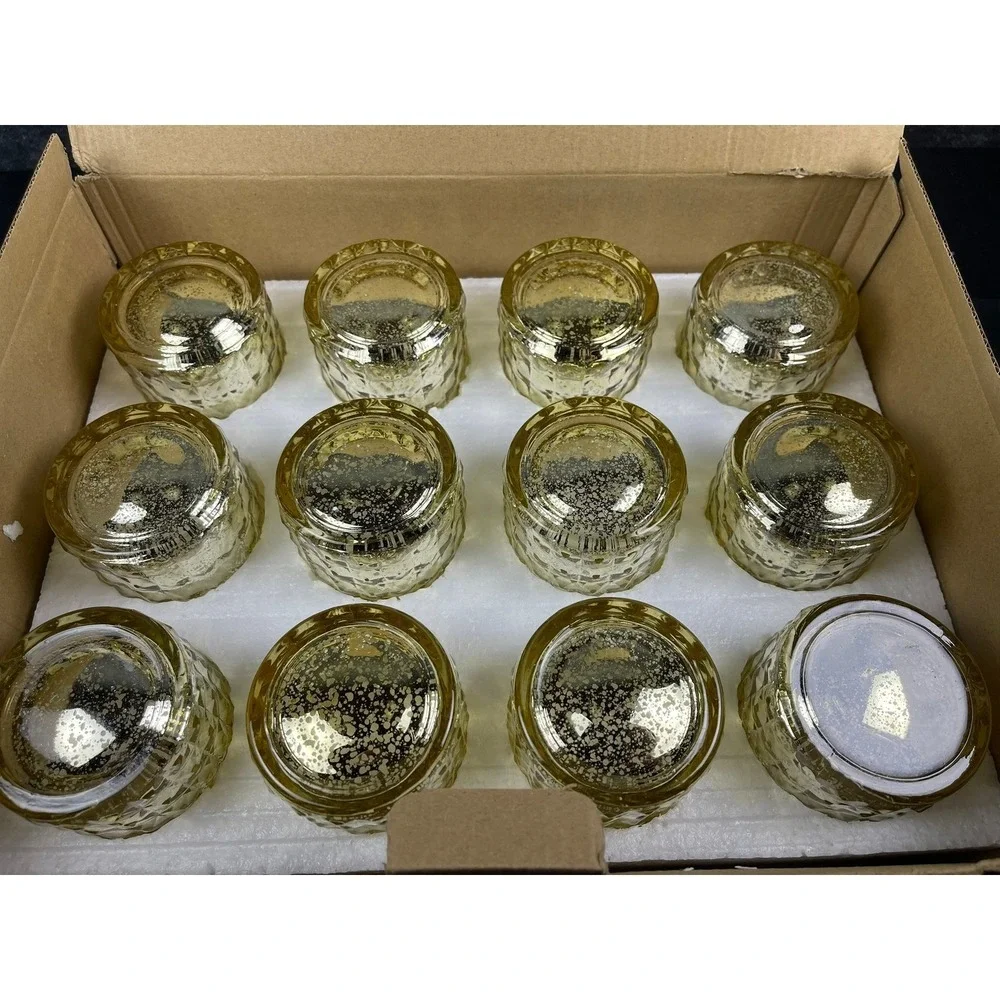 TPTMYCC 12P Gold Mercury Glass Tealight Candle‎ Holders Hobnail Votive Set
